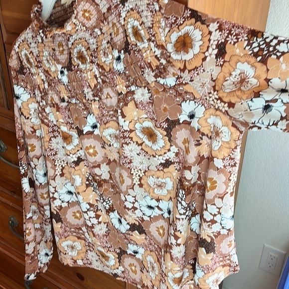 Melloday Women’s brown cream floral blouse tunic size large NWOT - Picture 4 of 9